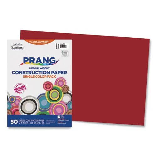 Prang® SunWorks Construction Paper, Holiday Red, 12" x 18", 50 Sheets, 50 lb Text Weight