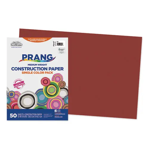 Prang® SunWorks Construction Paper, 12 x 18, 50 lb Text Weight, Red, 50/Pack