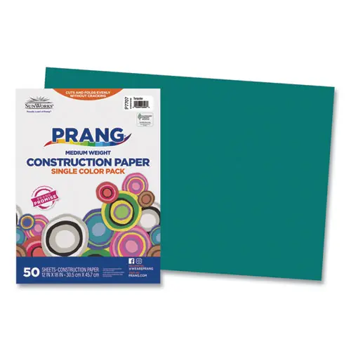 Prang® SunWorks Construction Paper, 12 x 18, Turquoise, 50 Sheets, 50 lb Text Weight