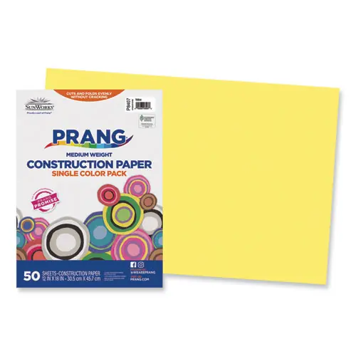 Prang® SunWorks Construction Paper, 12 x 18, Yellow, 50 Sheets, 50 lb Text Weight