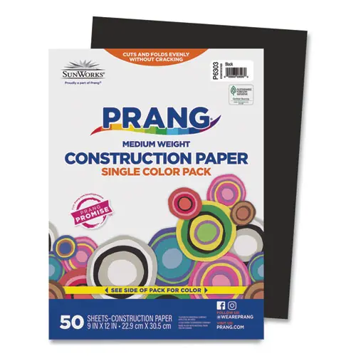 Prang® SunWorks Construction Paper, Black, 50 Sheets, 9 x 12, 50 lb Text Weight