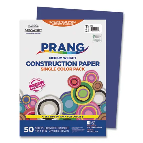 Prang® SunWorks Construction Paper, Blue, 9 x 12, 50 Sheets, 50 lb Text Weight