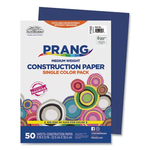 Prang® SunWorks Construction Paper, Bright Blue, 9 x 12, 50 Sheets, 50 lb Text Weight