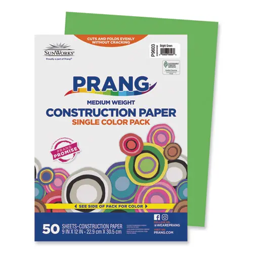 Prang® SunWorks Construction Paper, Bright Green, 9 x 12, 50 Sheets, 50 lb Text Weight