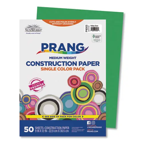 Prang® SunWorks Construction Paper, 50 lb Text Weight, 9 x 12, Holiday Green, 50/Pack