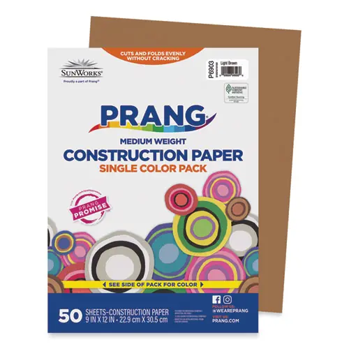 Prang® SunWorks Construction Paper, Light Brown, 9 x 12 Inches, 50 Sheets/Pack