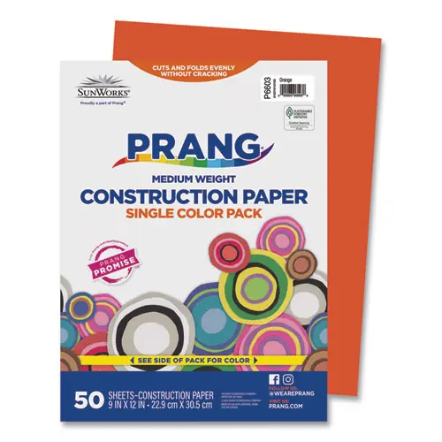 Prang® SunWorks Construction Paper, Orange, 9 x 12, 50 Sheets, 50 lb Text Weight