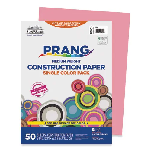 Prang® SunWorks Construction Paper, 50 lb Text Weight, 9 x 12, Pink, 50/Pack