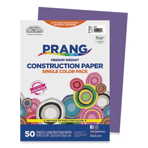 Prang® SunWorks Construction Paper, Violet, 9 x 12, 50 Sheets, 50 lb Text Weight