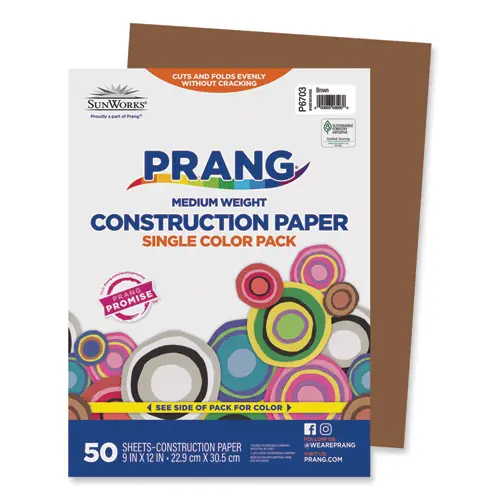 Prang® SunWorks Construction Paper, Brown, 9 x 12, 50 Sheets
