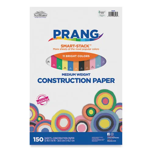 Prang® SunWorks Construction Paper Smart-Stack, Assorted Colors, 150 Sheets, 12 x 18, 50 lb Text