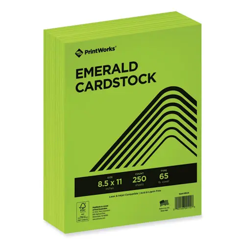 PrintWorks® Professional Color Cardstock, 65 lb, 8.5 x 11, Emerald Green, 250 Sheets