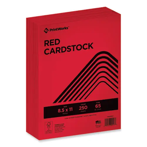 PrintWorks® Professional Color Cardstock, Red, 8.5 x 11, 250 Sheets, 65 lb