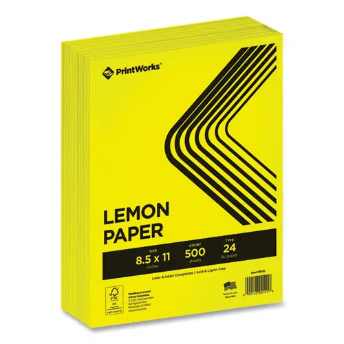 PrintWorks® Professional Color Paper, Lemon Yellow, 24 lb, 8.5 x 11, 500 Sheets/Ream