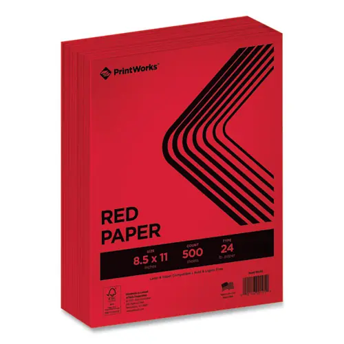 PrintWorks® Professional Color Paper, Red, 24 lb Text Weight, 8.5 x 11, 500 Sheets/Ream