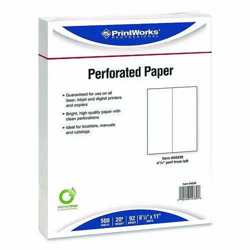 PrintWorks® Professional Perforated Paper, 92 Brightness, 8.5" x 11", White, 500 Sheets per Ream, 5 Reams per Carton