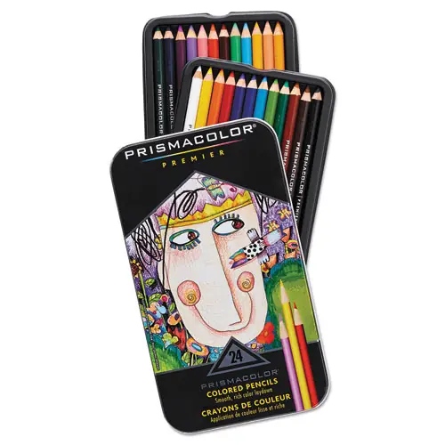 Prismacolor® Premier Colored Pencil Set, 24 Pack, 3 mm, 2B, Assorted Colors