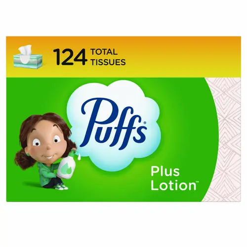 Puffs® Plus Lotion Facial Tissue, 2-Ply, White, 124 Sheets/Box