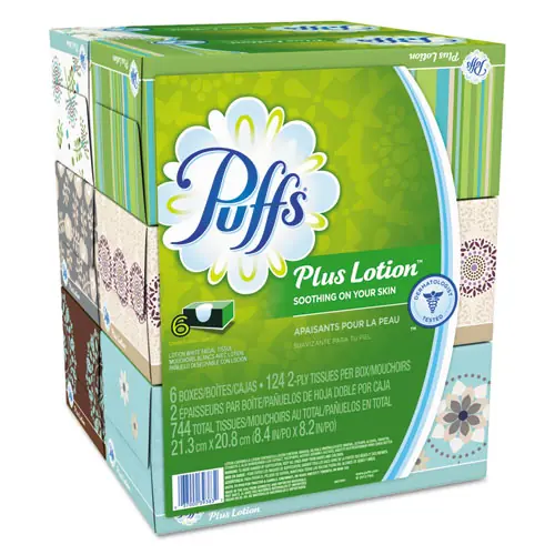 Puffs® Plus Lotion Facial Tissue, 2-Ply, White, 124 Sheets/Box