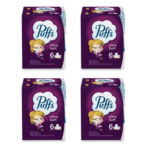 Puffs® Ultra Soft Facial Tissue, 2-Ply, White, 124 Sheets per Box, 6 Boxes per Pack, 4 Packs per Carton