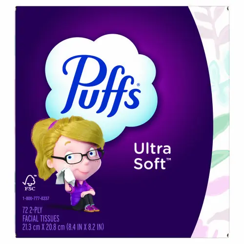 Puffs® Ultra Soft Facial Tissue, 2-Ply, White, 72 Sheets per Box, 24 Boxes per Carton