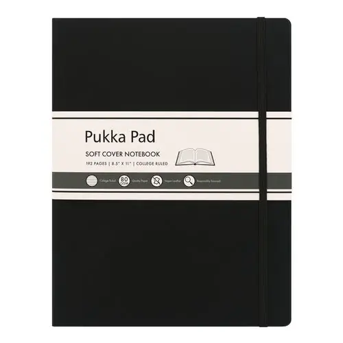 PUKKA PAD® Soft Cover Notebook, College Rule, Black Cover, 96 Sheets, 11 x 8.5 inches