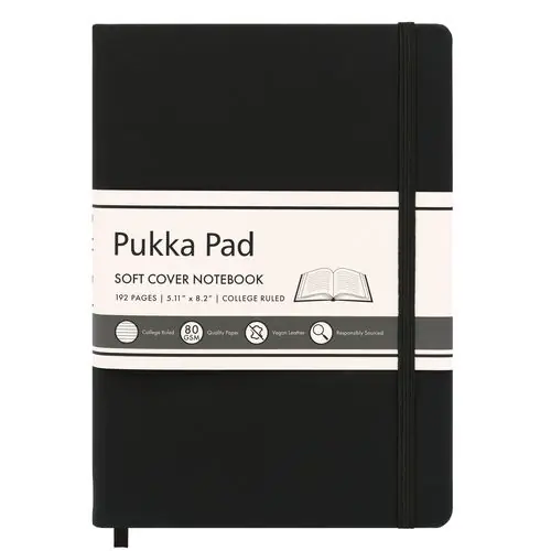 PUKKA PAD® Soft Cover Notebook, College Rule, Black Cover, 96 Sheets, 8.2" x 5.11"