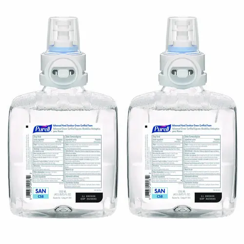 PURELL® Advanced Hand Sanitizer Green Certified Foam Refill, For CS8 Dispensers, 1,200 mL, Fragrance-Free, 2/Carton