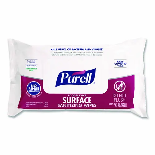 PURELL® Foodservice Surface Sanitizing Wipes, Fragrance Free, White, 72 Wipes/Resealable Pack