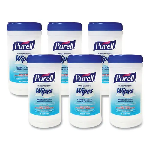 PURELL® Hand Sanitizing Wipes, Clean Scent, White, 40 Wipes/Canister, 6 Canisters/Carton