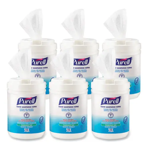 PURELL® Hand Sanitizing Wipes, Alcohol Formula, Unscented, 175 Wipes/Canister, 6 Canisters/Carton