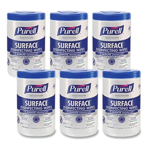 PURELL® Healthcare Surface Disinfecting Wipes, Unscented, White, 110 Wipes/Canister, 6 Canisters/Carton