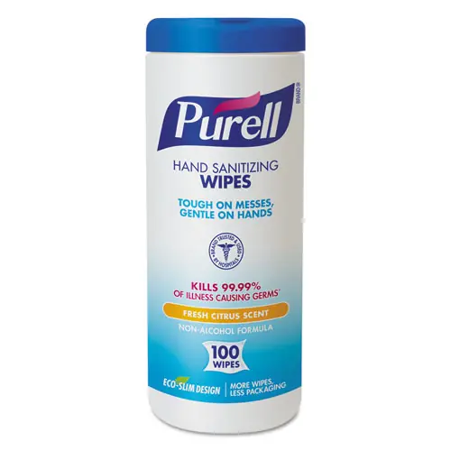 PURELL® Premoistened Hand Sanitizing Wipes, Fresh Citrus, White, 100 Wipes/Canister