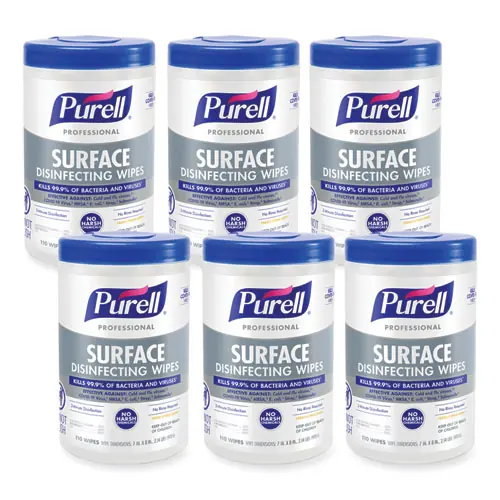 PURELL® Professional Surface Disinfecting Wipes, Fresh Citrus, White, 110 Wipes/Canister, 6 Canisters/Carton