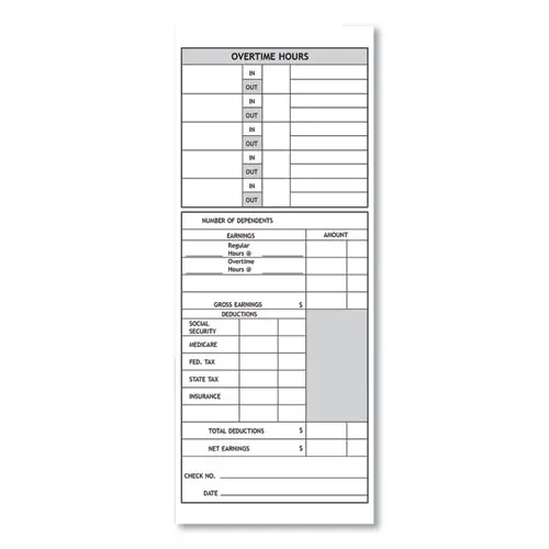 Pyramid Technologies Time Clock Cards for 1000/2000 Series, Two Sided, 3.5" x 9", 100 per Pack