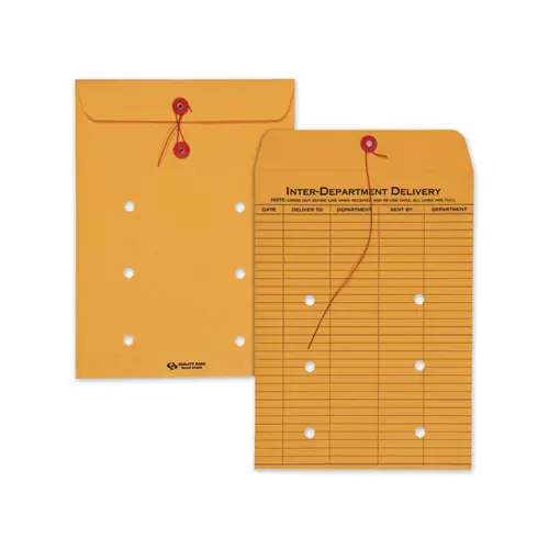 Quality Park™ Brown Kraft String/Button Interoffice Envelope, #90, 9 x 12, 100/CT