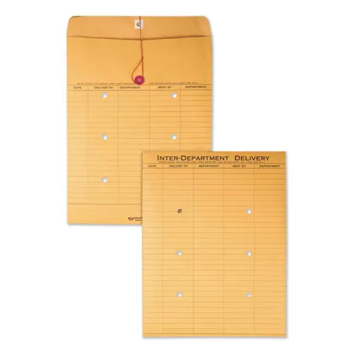Quality Park™ Brown Kraft String/Button Interoffice Envelope, #97, 52-Entry, Two-Sided Five-Column Format, 10 x 13, Brown Kraft, 100/CT