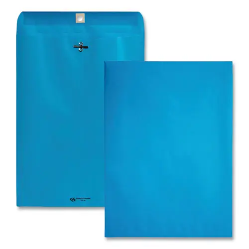 Quality Park™ Clasp Envelope, 28 lb Bond Weight Kraft, #90, Square Flap, Clasp/Gummed Closure, 9 x 12, Blue, 10/Pack