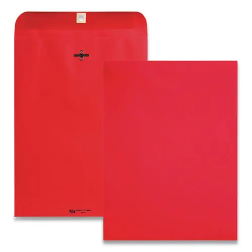 Quality Park™ Clasp Envelope, 28 lb Bond Weight Paper, #90, Square Flap, Clasp/Gummed Closure, 9 x 12, Red