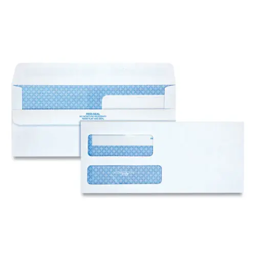 Quality Park™ Double Window Redi-Seal Security-Tinted Envelope, #9, Commercial Flap, Redi-Seal Adhesive Closure, 3.88 x 8.88, White, 250/CT