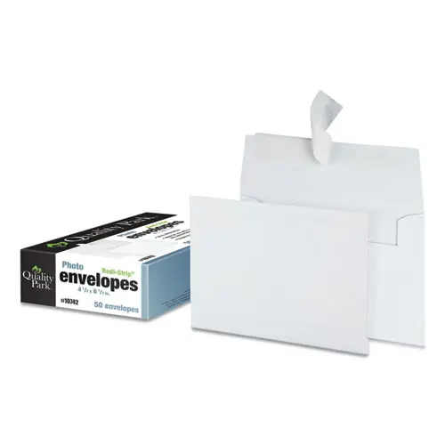 Quality Park™ Greeting Card/Invitation Envelope, A-4, Redi-Strip Adhesive Closure, White, 50/Box