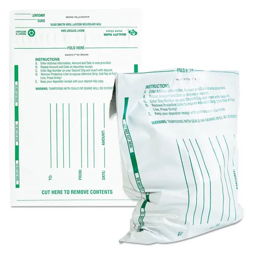 Quality Park™ Poly Night Deposit Bags with Tear-Off Receipt, 10 x 13, White, 100/Pack