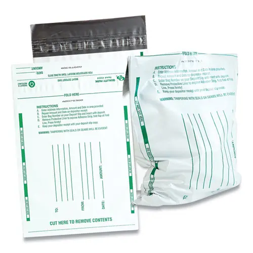 Quality Park™ Poly Night Deposit Bags with Tear-Off Receipt, 8.5 x 10.5, White, 100/Pack