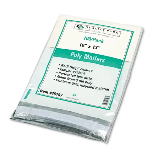 Quality Park™ Redi-Strip Poly Mailer, #4, 10 x 13, White, 100/Pack