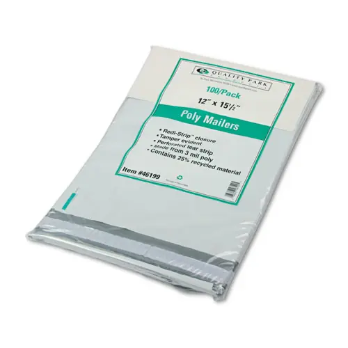 Quality Park™ Redi-Strip Poly Mailer, #5, 12 x 15.5, White, 100/Pack