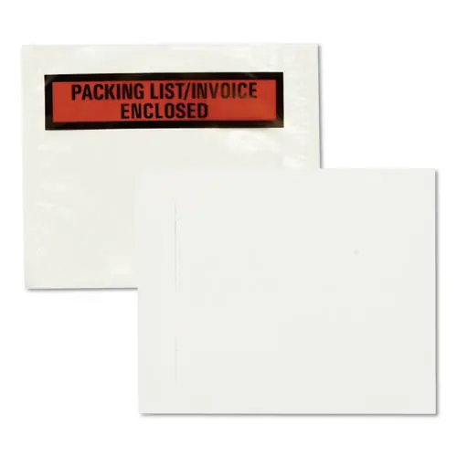 Quality Park™ Self-Adhesive Packing List Envelope, Top-Print Front: Packing List/Invoice Enclosed, 4.5 x 5.5, Clear/Orange, 100/Box