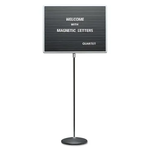 Quartet® Adjustable Single-Pedestal Magnetic Letter Board, Black Surface, Gray Aluminum Frame