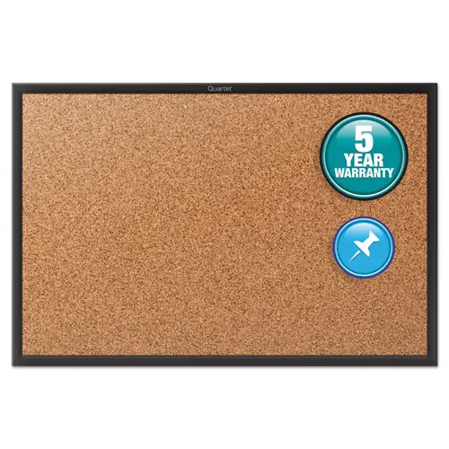 Quartet® Classic Series Cork Bulletin Board, 24" x 18", Tan Surface, Black Aluminum Frame