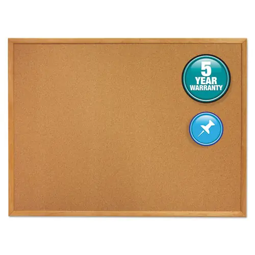 Quartet® Classic Series Cork Bulletin Board, 36" x 24", Tan Surface, Oak Finished Fiberboard (MDF) Frame