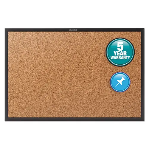 Quartet® Classic Series Cork Bulletin Board, 48" x 36", Tan Surface, Black Aluminum Frame